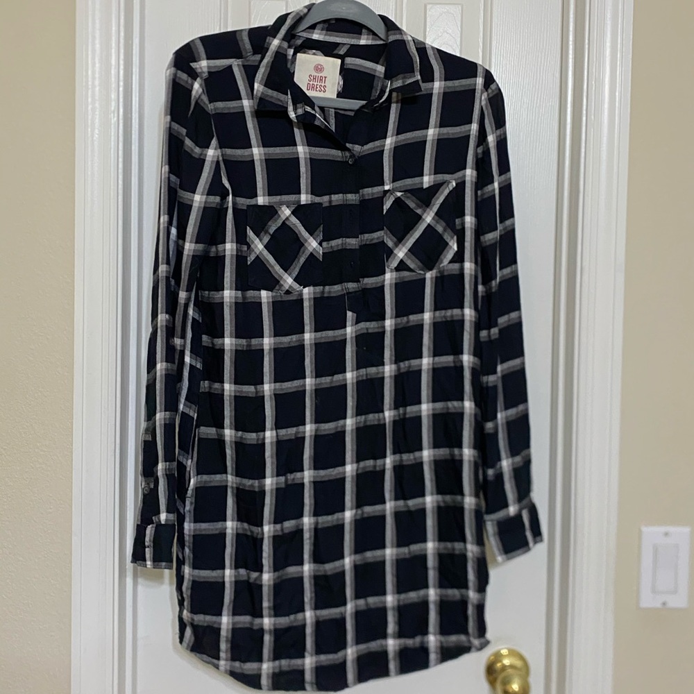 SO Small Black Plaid Shirt Dress